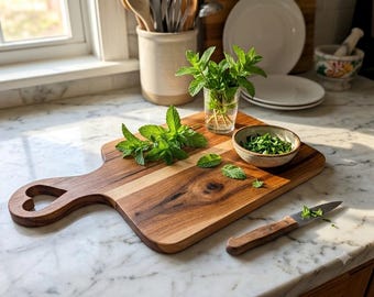 Handmade Hickory Cutting Board with Heart Handle | 21" x 11.5" Large Wooden Serving Tray, Charcuterie Plank, Artisan Kitchen Gift