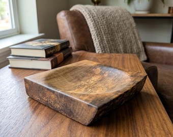 Square Spalted Maple Wooden Bowl, Handcrafted Live Edge Catchall, 7x7 Unique Wood Valet Tray, Rustic Home Decor, Artisan Wood Turned Dish