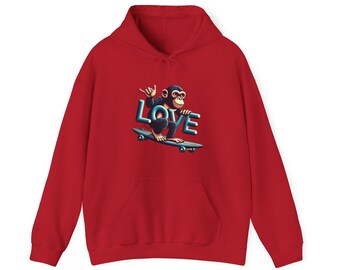 Hoodie Love Monkey Skate - Unisex Heavy Blend™ Hooded Sweatshirt, Comfy Skateboarding Apparel, Perfect Gift for Skaters