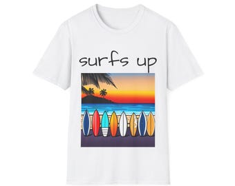Surfing T-Shirt Surfs Up - Unisex Softstyle Tee, Perfect for Beach Lovers & Water Sports Enthusiasts, Great Gift Idea