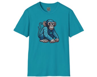 T-Shirt with Love Monkey Feeling Blue Design - Unisex Softstyle - Express Your Love - Unique Gift for Any Occasion