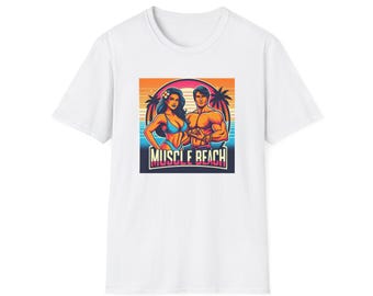 Muscle Beach T-Shirt, Vintage-Inspired Fitness Tee, Perfect for Gym Enthusiasts, Unique Bodybuilding Gift Idea