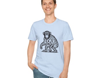 T-shirt with Love Monkey Print, Stylish & Cool Casual Wear, Great for Expressing Personality, Perfect Gift Idea