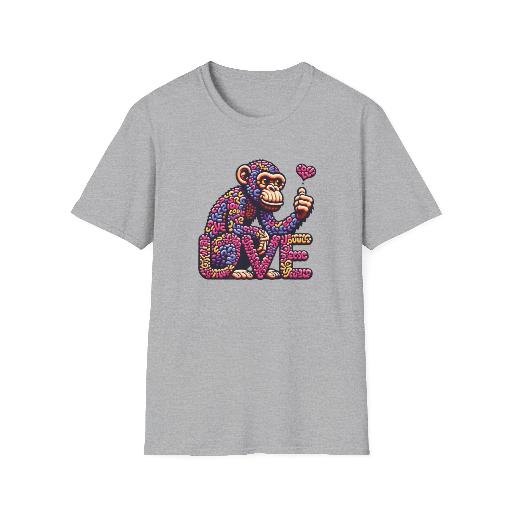 【CPGN STUDIO】Heart Monkey Embroidery Short Sleeve T-shirt Monkey Shirt, Kawaii Monkey Shirt, Embroidered Short-sleeve