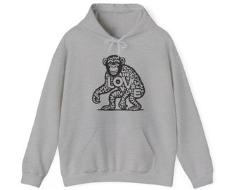 Hooded Sweatshirt Love Monkey Unisex Premium Crewneck, Cosy Comfy Warm Clothing, Perfect Gift for Couples, Valentine's Day Present