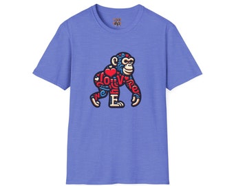 T-Shirt Love Monkey - Unisex Softstyle Casual Wear, Fashionable & Unique Gift for Friends, Family, Birthdays and More