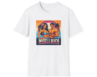 Muscle Beach T-Shirt, Vintage-Inspired Fitness Tee, Perfect for Gym Enthusiasts, Unique Bodybuilding Gift Idea