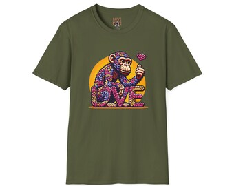 T-Shirt - Love Monkey Design, Trendy Unisex Softstyle Tee, Stylish & Cool Casual Wear, Perfect Gift for Any Occasion