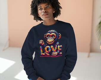 Love Monkey Sweatshirt, Unisex Premium Crewneck, Cozy Casual Wear for Him & Her, Ideal Christmas or Birthday Gift