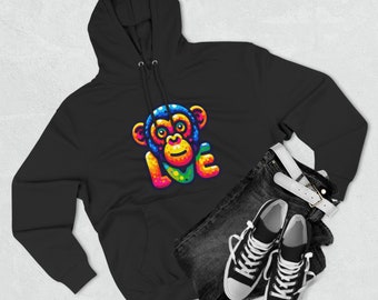 Hoodie with Love Monkey Design, Unisex Premium Crewneck, Stylish & Comfortable Outfit, Great Gift for Friends or Loved Ones
