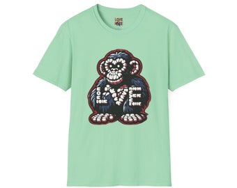 Love Monkey T-shirt, Trendy & Stylish Graphic Tee, Ideal for Everyday Wear, Fun Gift for All Ages