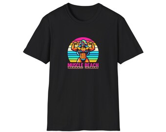 Muscle Beach T-Shirt, Vintage-Inspired Fitness Tee, Perfect for Gym Enthusiasts, Unique Bodybuilding Gift Idea