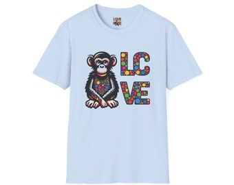 T-Shirt Love Monkey - Unisex Softstyle Casual Wear, Fashionable & Unique Gift for Friends, Family, Birthdays and More