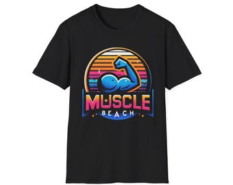 Muscle Beach T-Shirt, Vintage-Inspired Fitness Tee, Perfect for Gym Enthusiasts, Unique Bodybuilding Gift Idea