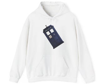 Doctor Who Inspired Tardis Police Box Hoodie, Soft Fleece Nerd Pullover, Perfect Gift for Sci-Fi Enthusiasts