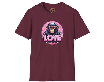 T Shirt with Unique Love Monkey Graphic, Stylish & Trendy, Ideal for Everyday Wear, Fun Gift Idea