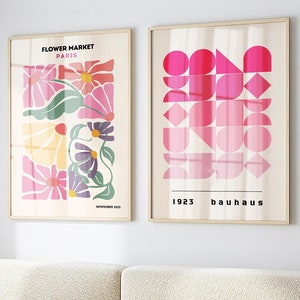 mid century modern, Bauhaus, Abstract Printable, Wall Art Set of 2, flower Print, Pink Minimalist Wall Art, Contemporary Home Decor Modern