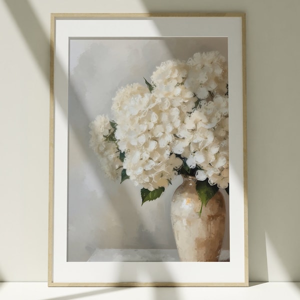 White Hydrangeas Vintage Print, Farmhouse Wall Decor, Botanical Wall Art,  Living Room Art, Digital Download PRINTABLE Vintage Art