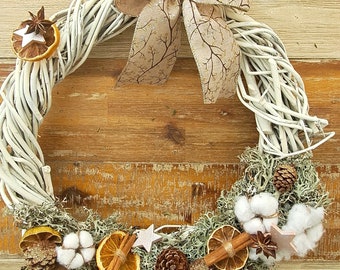 Natural Christmas wreath, Xmas wreath winter wreath, Willow wreath handmade, Christmas gift, wreath for door, Christmas decoration, oranges