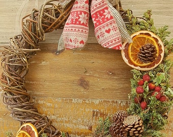 Natural Christmas wreath, winter wreath, handmade wreath, Christmas gift, door wall wreath, Xmas wreath, Christmas present, cones, oranges