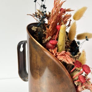 Rustic Dried Flower Arrangement: Repurposed Metal Casing, Plumed Cockscomb