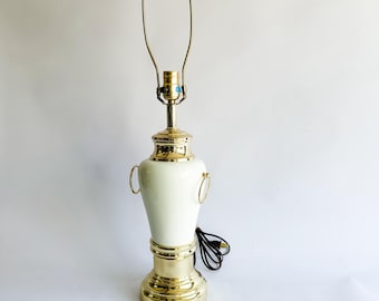 Vintage Brass & Cream Ceramic Urn Table Lamp, Hollywood Regency Lights, Neoclassical Gold Lamp Base, Classic Traditional Decor Ralph Lauren
