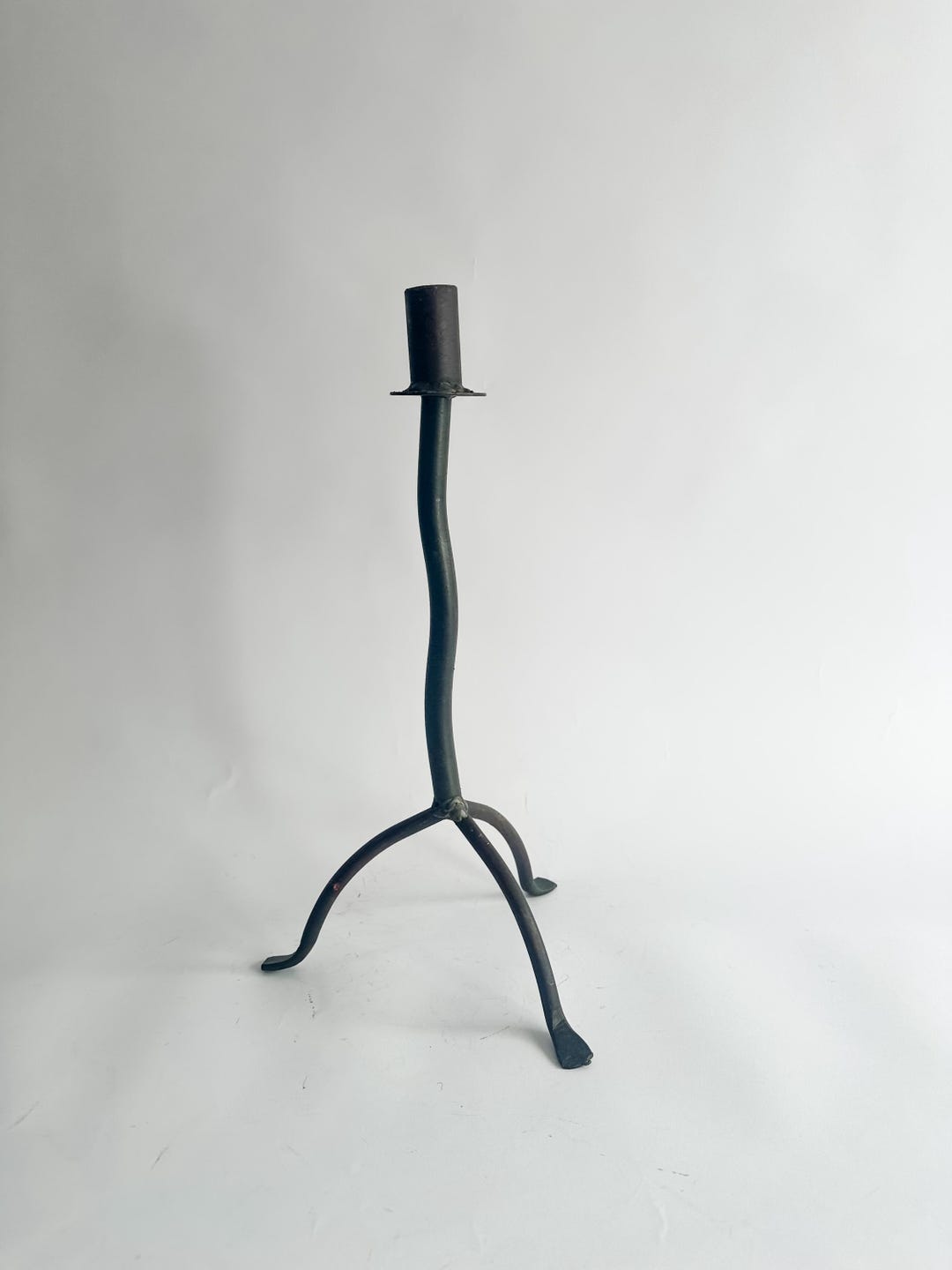 Vintage Hand-forged Black Metal Taper Candle Holder | Tall Footed Iron ...