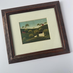 Vintage Warren Kimble “Rolling Hills” Matted & Framed Print | Primitive Folk Art Country Landscape Americana Wall Decor