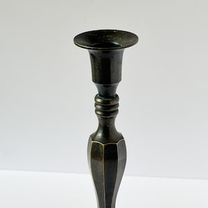 Vintage Black Brass Candle Holder – 1930s Art Deco Taper Holder, Gothic Altar or Library Decor
