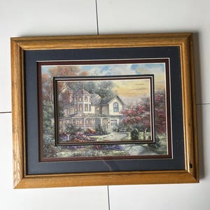 Vintage Thomas Kinkade Framed Cottage Garden Print (22.5” x 18.5”)