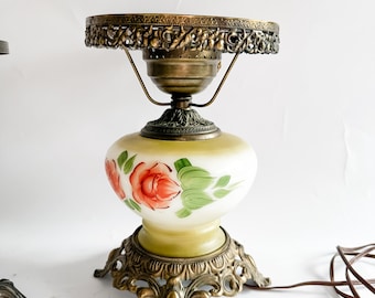 Base de lámpara de salón vintage de vidrio pintado a mano / Estilo "Lo que el viento se llevó" / Lámpara victoriana floral / Lámpara de primavera estilo principios del siglo XX