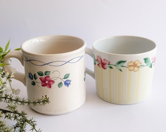 Vintage Pfaltzgraff Floral Mug Set of 2, 1990s Cottagecore Coffee Cups, Grandma Kitchen Style Dinnerware Spring Kitchen