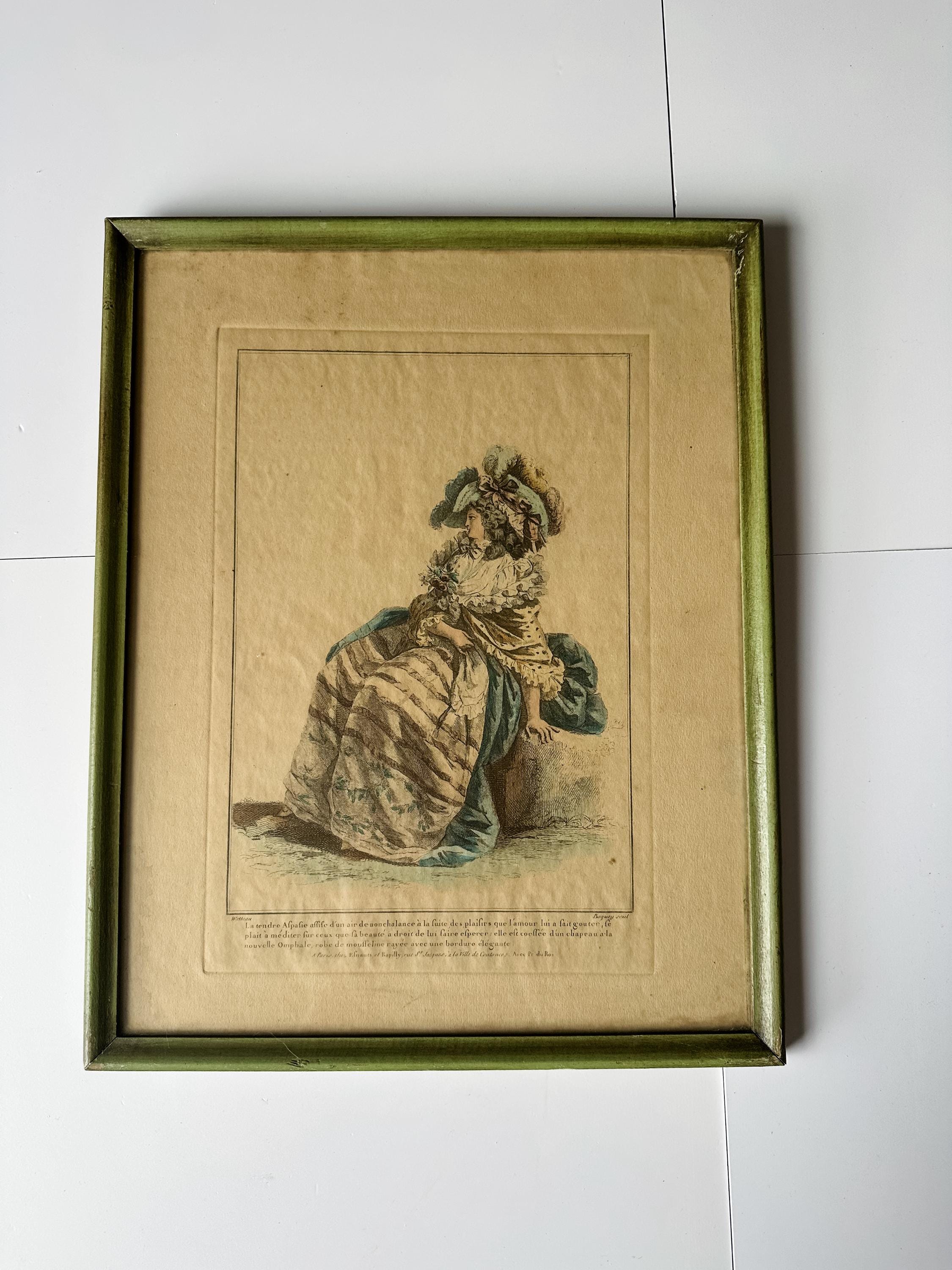 Antique FramedEmbossed Print | 1800s-1900s Fashion Illustration | Aged Paper & Frame | French Country Wall Art | Victorian Artwork
