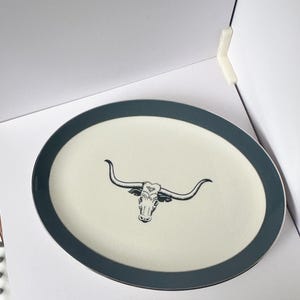 Vintage Triomphe Longhorn Platter – 10&quot; Western Steer Plate, Rustic Farmhouse Decor, Texas Ranch Style Serving Dish