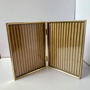 Vintage Gold Bi-Fold Photo Frame: Double Hinged, Holds Two 8x10 Photos