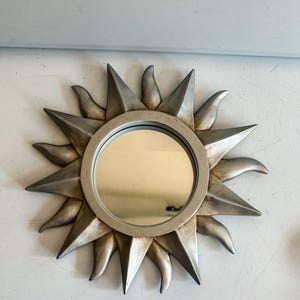 Vintage Silver Resin Sunburst Mirror - Mid Century Modern 11"