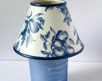 White Barn Co. Ceramic Candle Shade | Blue & White Candle Topper | Cottagecore Accent | Chippy Chic Candle Decor