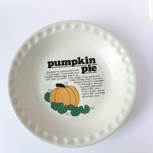 Vintage Mount Clemens Pumpkin Pie Plate | 10.5" Pie Dish with Recipe | Fall Kitchen Decor | 70s Thanksgiving Bakeware