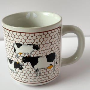 Vintage Takahashi Cow Mug: Red Honeycomb Ceramic, Mid-Century Kitchenware