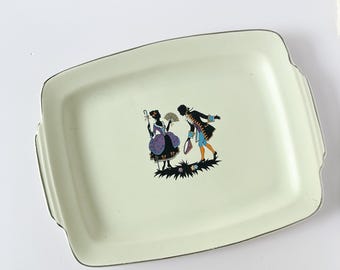 Homer Laughlin Jadeform Minuet Platte - Kolonialpaar Design, 1930er-1940er Jahre, Vintage Sammlergeschirr