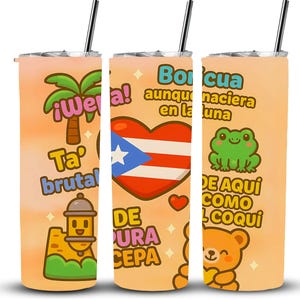 Puerto Rico Kawaii style Tumbler Wrap – 9.3 x 8.2 in PNG | Boricua Pride, Coquí, El Morro | Sublimation Design Digital Download