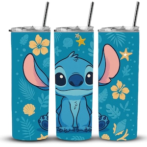 Słodka niebieska postać z filmu Obcy Tumbler Wrap | Tropikalna postać z kreskówki PNG | Pobieranie cyfrowe | Projekt Beach Vibes