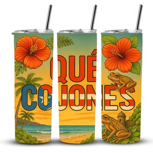 Puerto Rico Tumbler Design: Coquí, Amapola Flower (Digital Download)