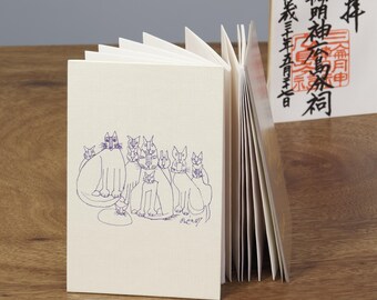 Accordion-Style Notebook, Japanese High-grade Washi Paper, Travel Journal Album Goshuincho, Cats Notebook