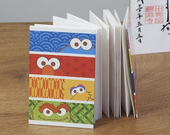 Sesame Street Accordion-fold Stamp Book, 24 Pages, Japanese Washi Paper, Travel Journal Album Goshuincho