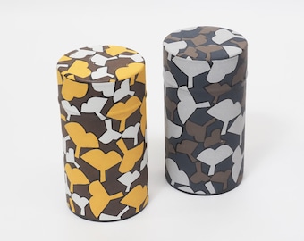 Hand-Dyed Washi Paper Tea Canister Ginkgo Leaf Pattern | Tea and Coffee Caddy | Kyoto Craft | H12.4 cm / 4.88 in