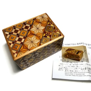 Small Puzzle Box Hakone Yosegi | 4 or 12 Steps W3" | Mysteries Wooden Trick Box | Anniversary Gift | Handmade Craft