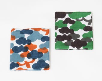 Hand-Dyed 100% Cotton Gauze Handkerchief, Pine Pattern Kyoto Craft, Kawaii Pattern, 34cm / 13.4in Square