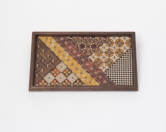 Yosegi Small Tray, Wooden Mosaic Catchall Dish 9.3 x 5.5 inch | Hakone Yosegi-Zaiku Tea and Sweets Tray, Handcrafts Gift