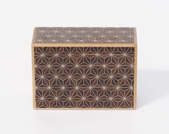 Hakone Puzzle Box 21-Step, Hemp Motif Pattern – Black | 4 Sun (4.6 in / 11.7 cm) | Japanese Wooden Secret Box, Himitsu-Bako